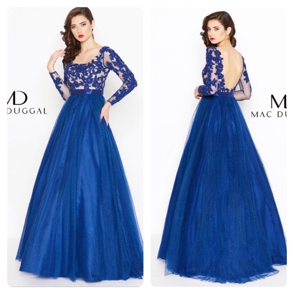 New MAC DUGGAL Blue Dotted Motif Beaded Ball Gown size 6 Prom New Years Holiday - Picture 1 of 13